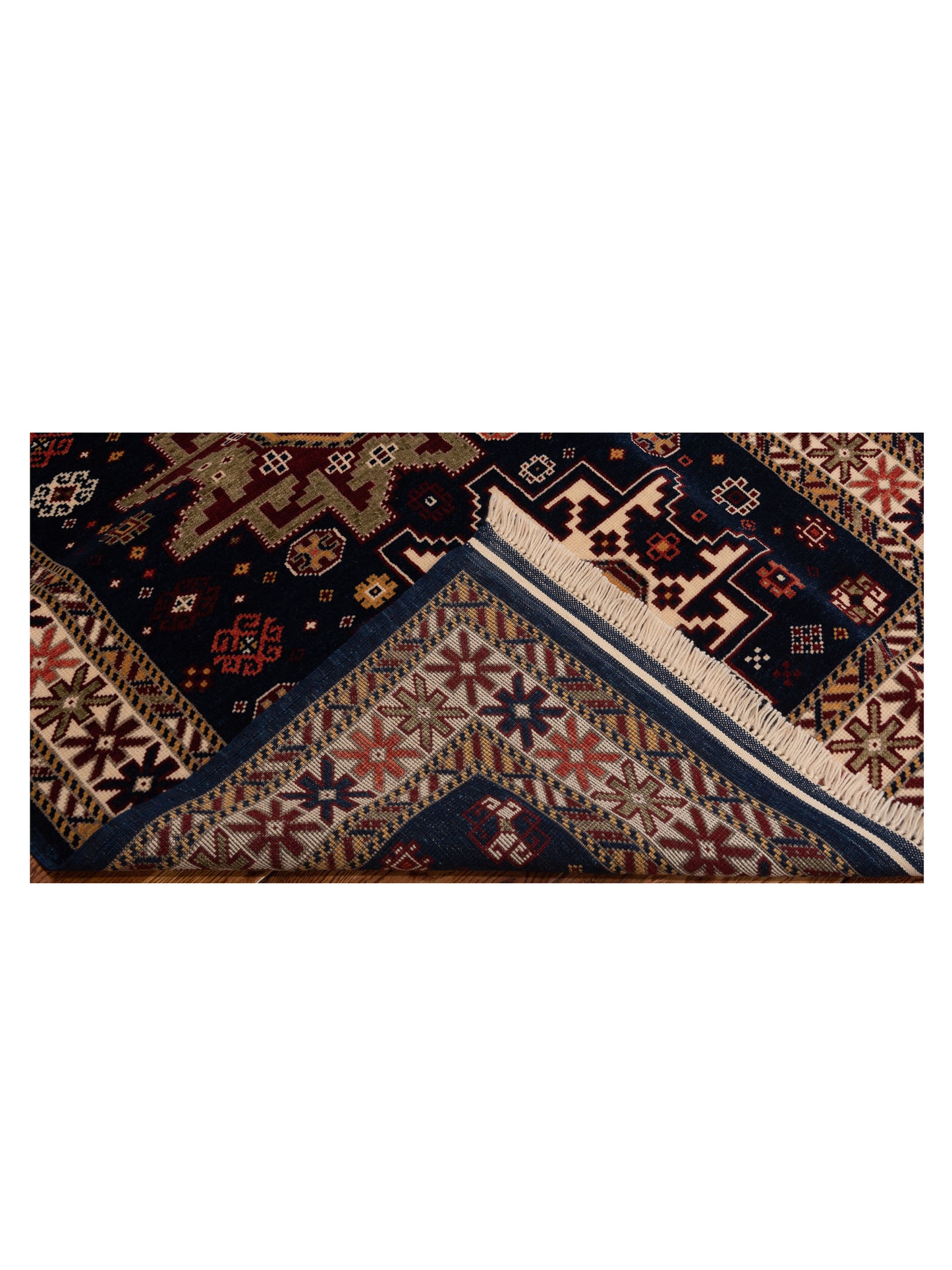 Turkish Shirwan 148340 Navy Ivory 3.10x5.8 Hand Knotted Rug