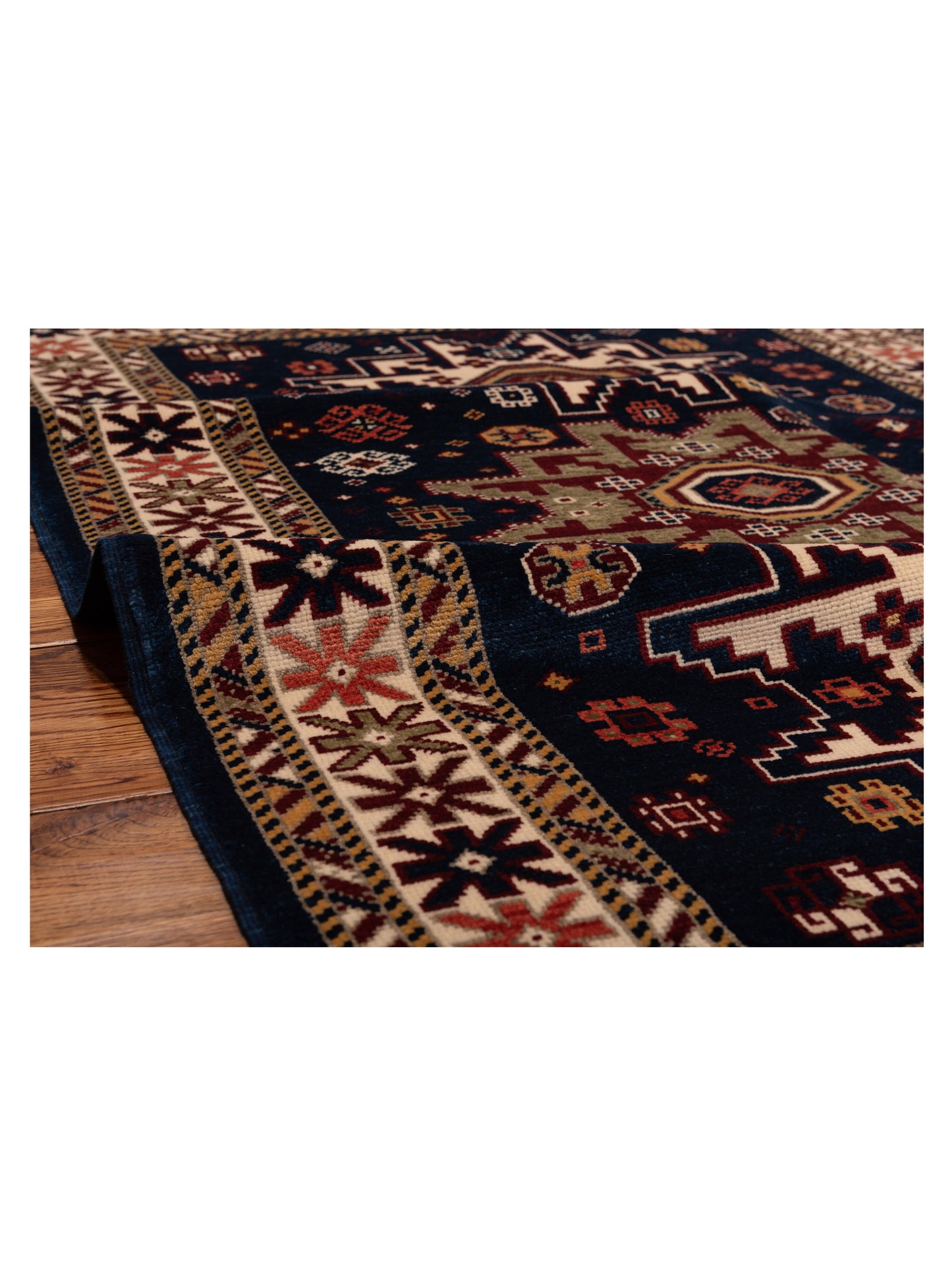 Turkish Shirwan 148340 Navy Ivory 3.10x5.8 Hand Knotted Rug