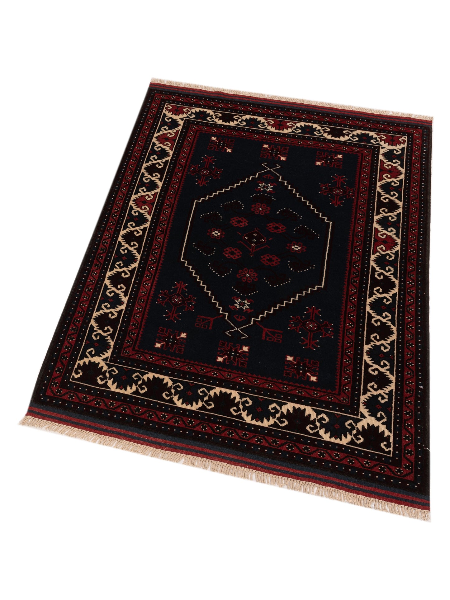Turkish Shirwan 148380 Black Ivory 4.2x5.6 Hand Knotted Rug