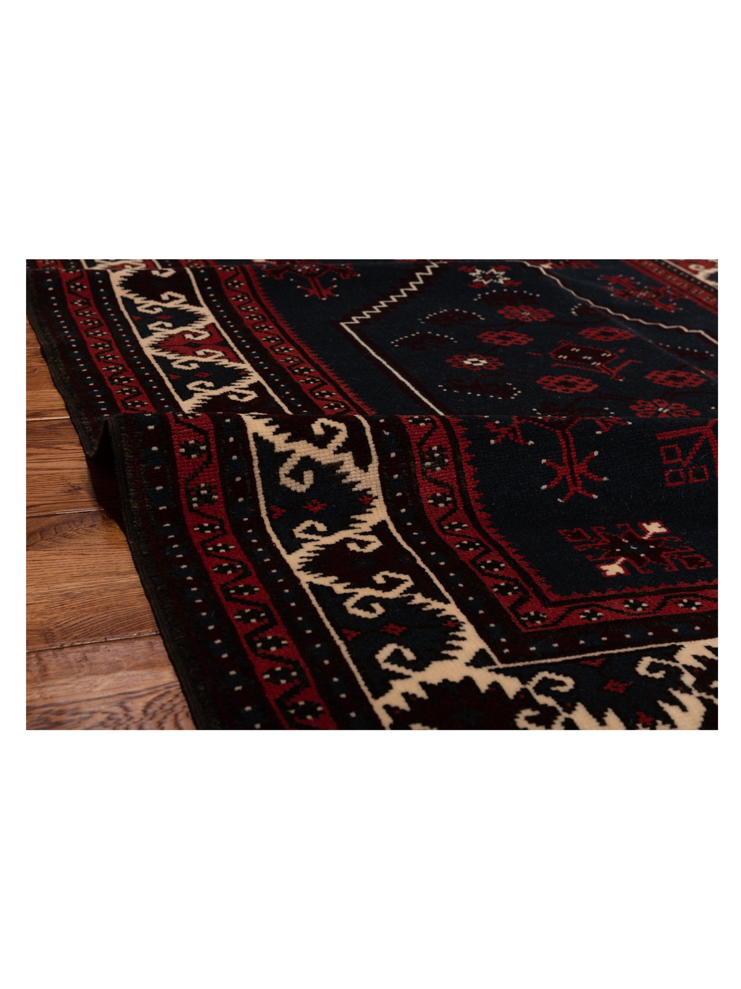 Turkish Shirwan 148380 Black Ivory 4.2x5.6 Hand Knotted Rug