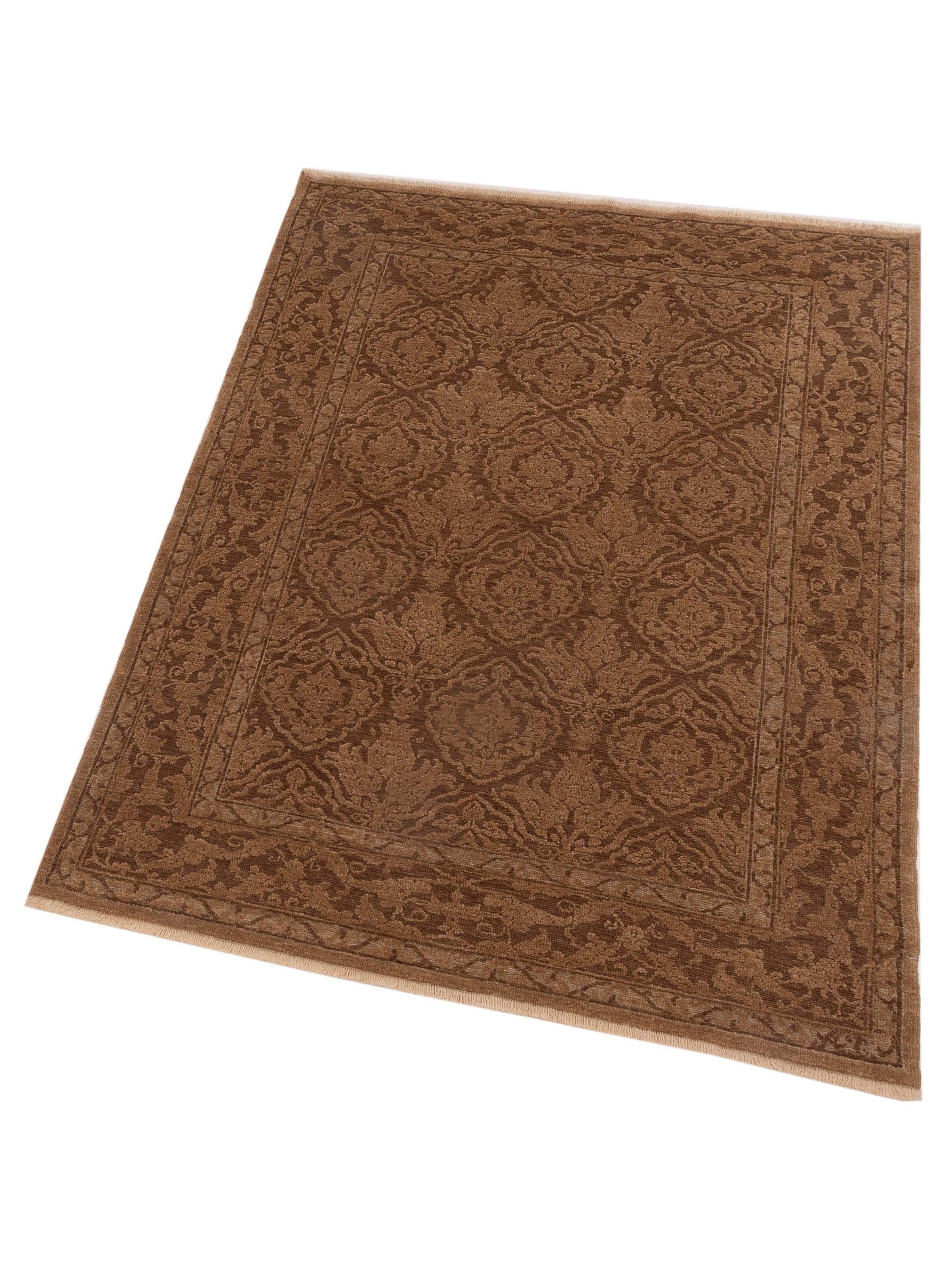 Defne Tulip Ivory Brown 4.2x5.10 Hand Knotted Rug