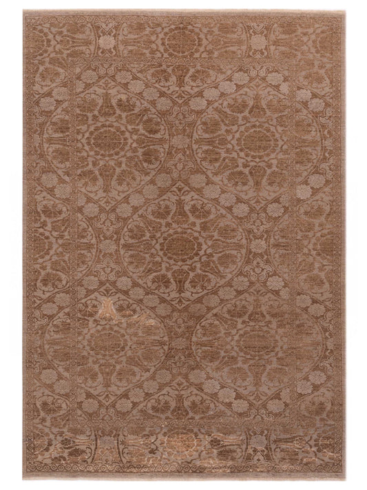 Defne Lotus Silver Light Brown  6.3x8.9 Hand Knotted Rug