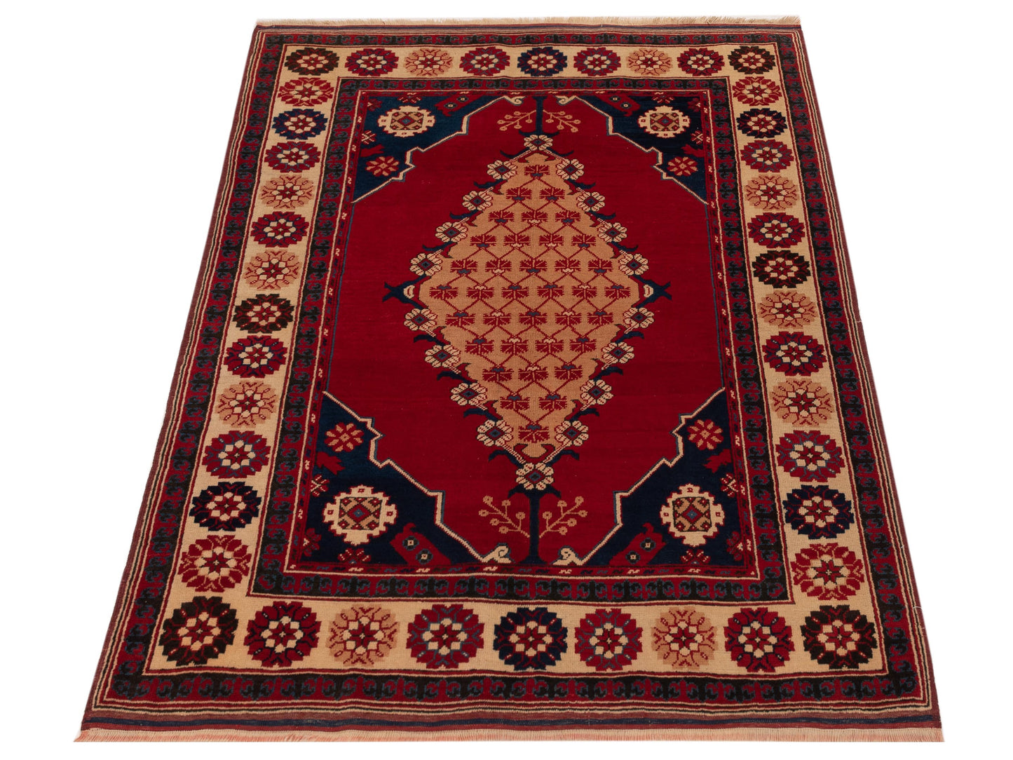 Old Anatolian 148525 Red Ivory 4.6x6 Hand Knotted Rug