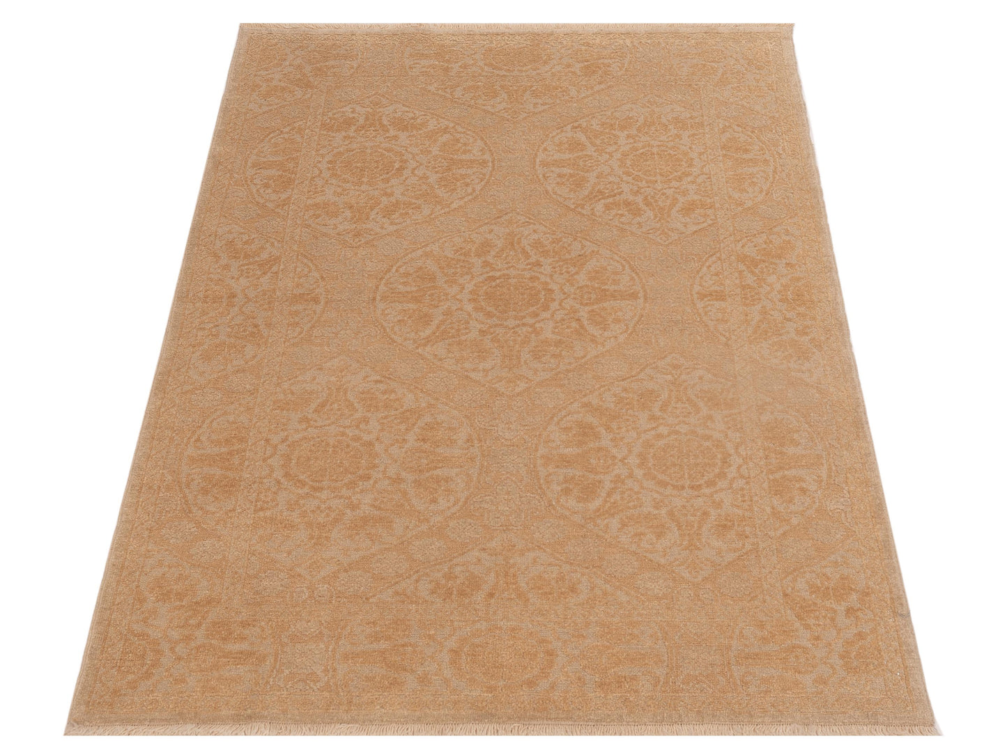 Defne Lotus Ivory Gold 4.2x5.11 Hand Knotted Rug