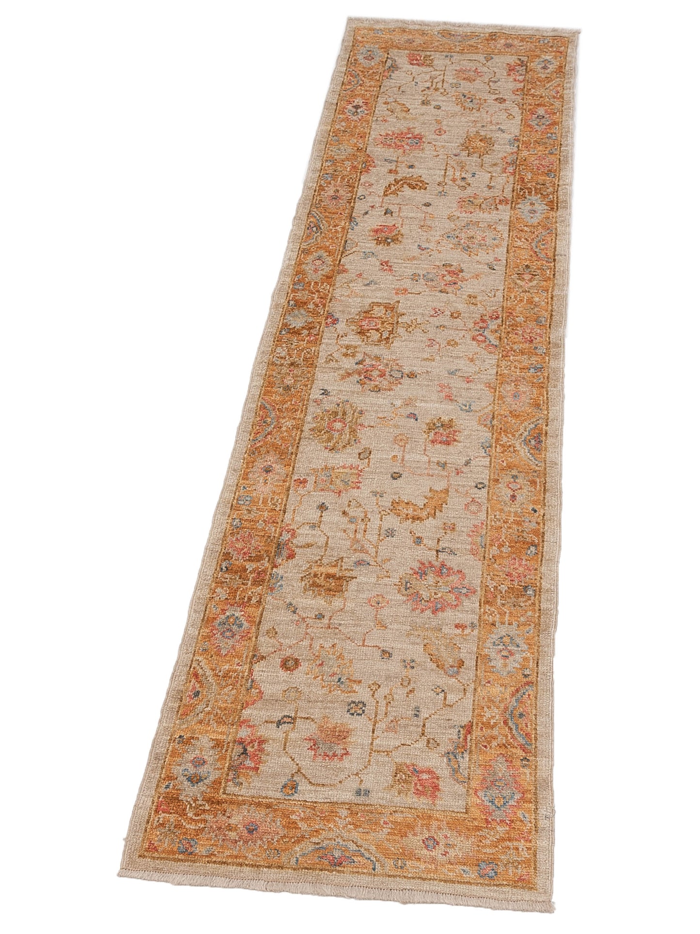 Angora Oushak 149577 Ivory Orange 2.6x9.9 Hand Knotted Rug