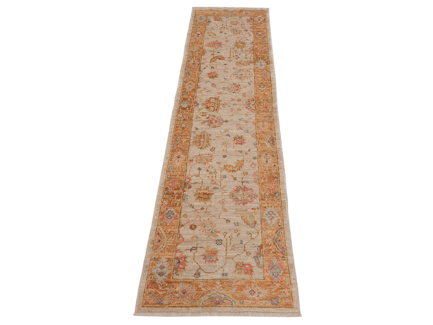 Angora Oushak 149577 Ivory Orange 2.6x9.9 Hand Knotted Rug