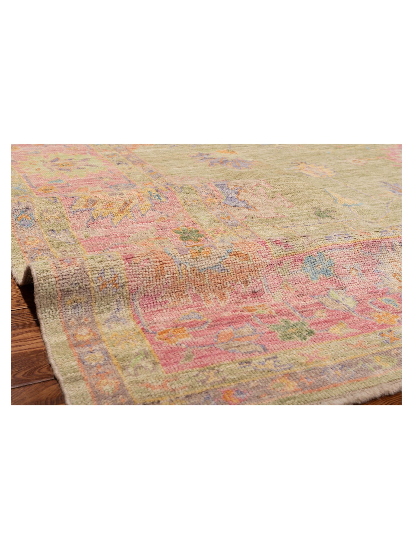 Angora Oushak 149732 Green Pink 10.3x13.7 Hand Knotted Rug