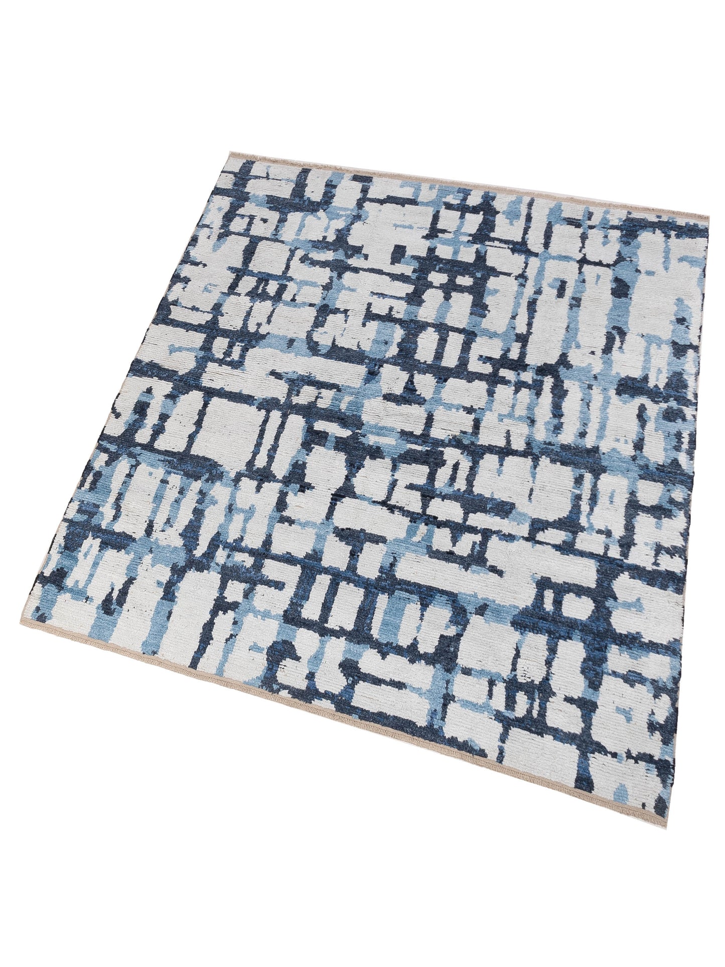 Atlas Gupse Ivory Blue 7.11x9.7 Hand Knotted Rug