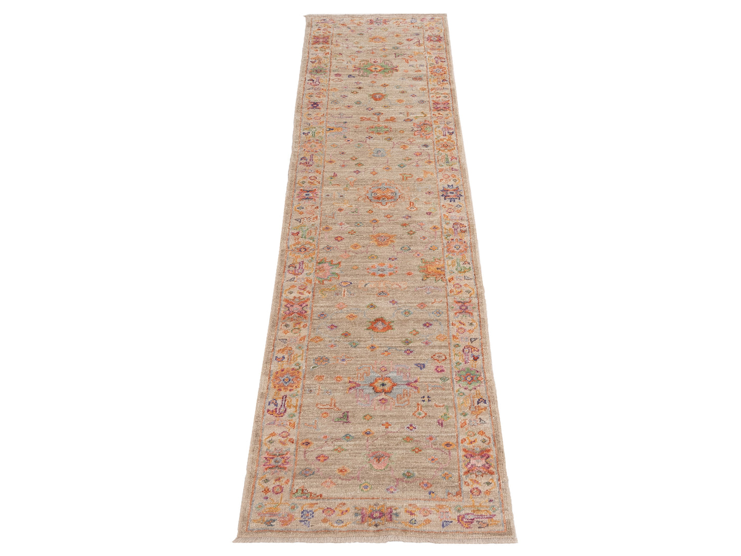 Angora Oushak 150721 Brown Ivory 2.7x11.3 Hand Knotted Rug