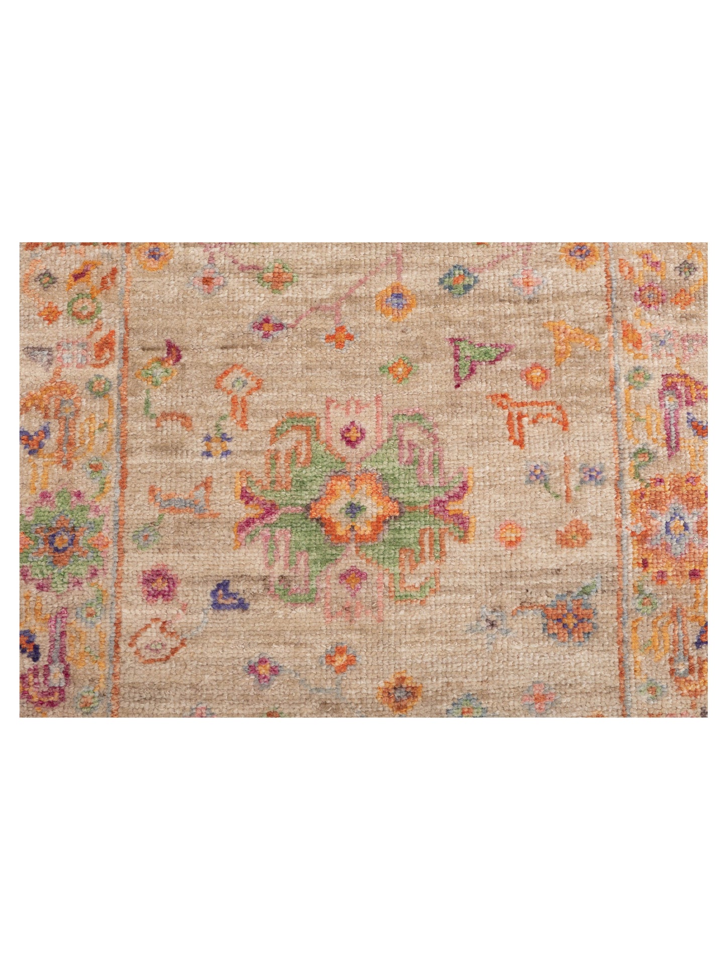 Angora Oushak 150721 Brown Ivory 2.7x11.3 Hand Knotted Rug