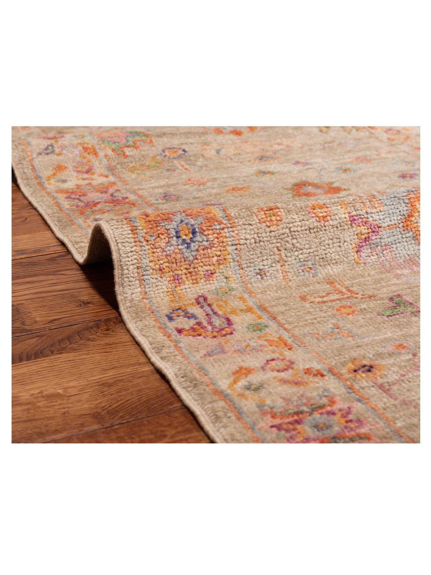 Angora Oushak 150721 Brown Ivory 2.7x11.3 Hand Knotted Rug