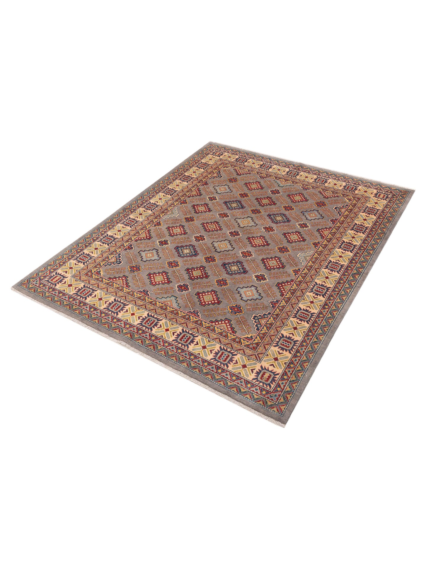 Kazak 151921 Gray Ivory 7.11x9.9 Hand Knotted Rug