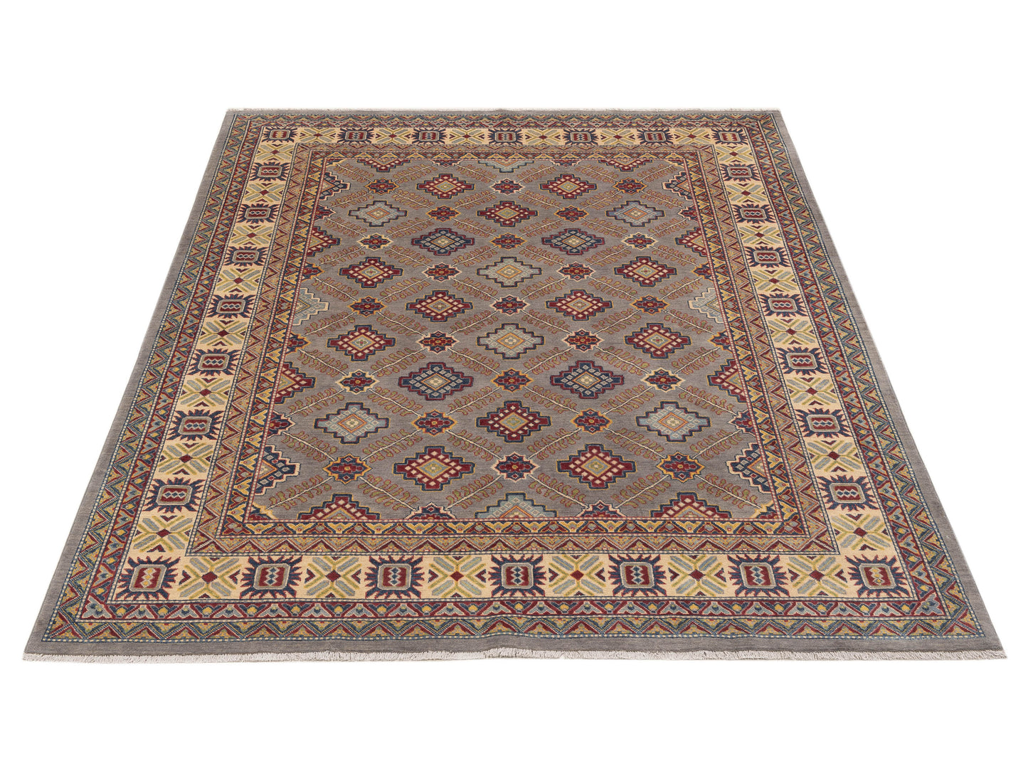 Kazak 151921 Gray Ivory 7.11x9.9 Hand Knotted Rug