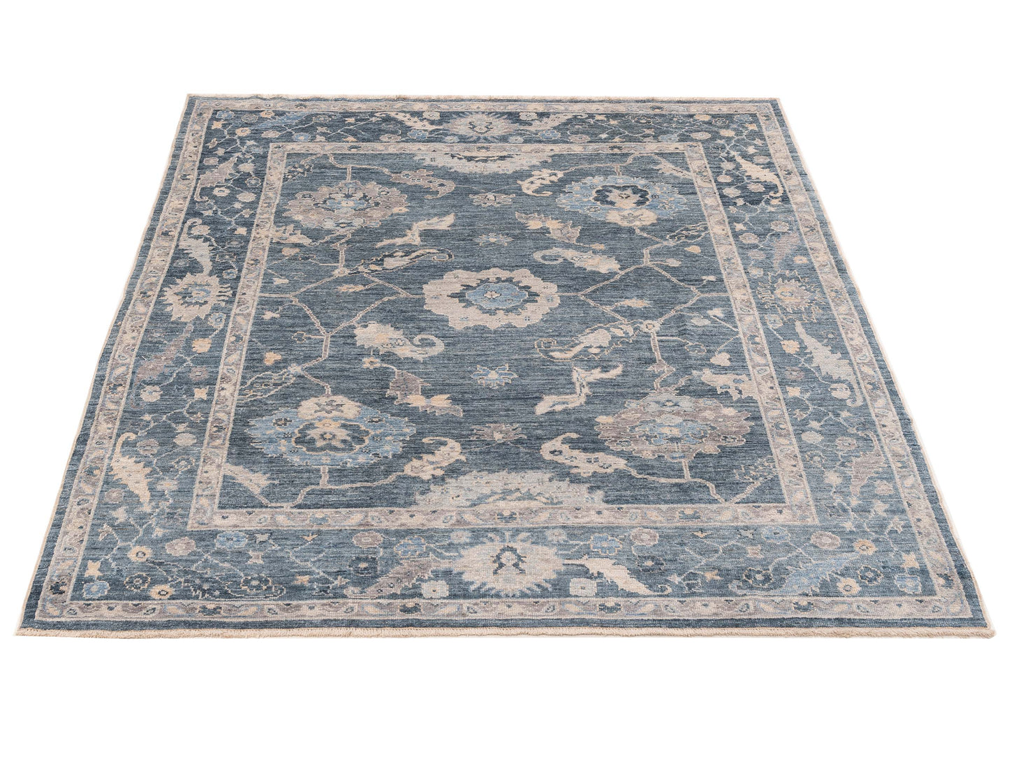 Angora Oushak 153514 Blue Blue 8.1x8.3 Hand Knotted Rug
