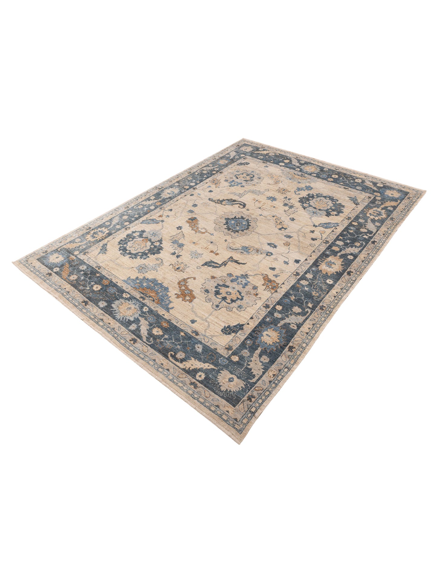 Angora Oushak 153520 Ivory Blue 10x13.10 Hand Knotted Rug