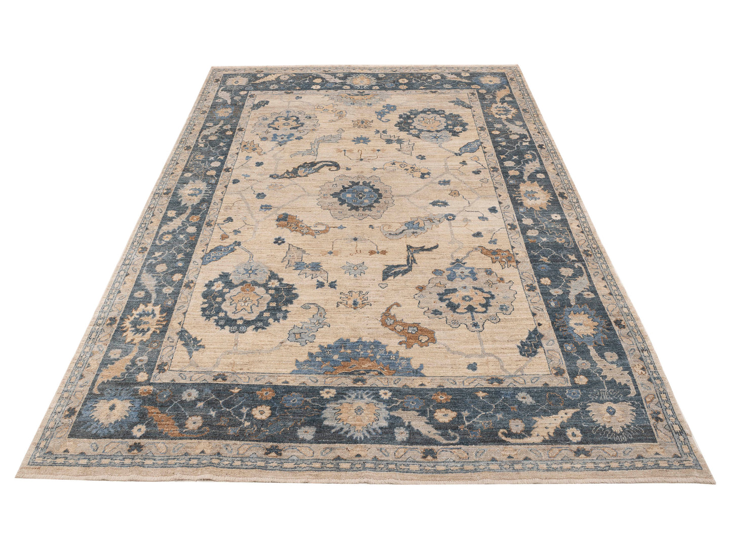 Angora Oushak 153520 Ivory Blue 10x13.10 Hand Knotted Rug