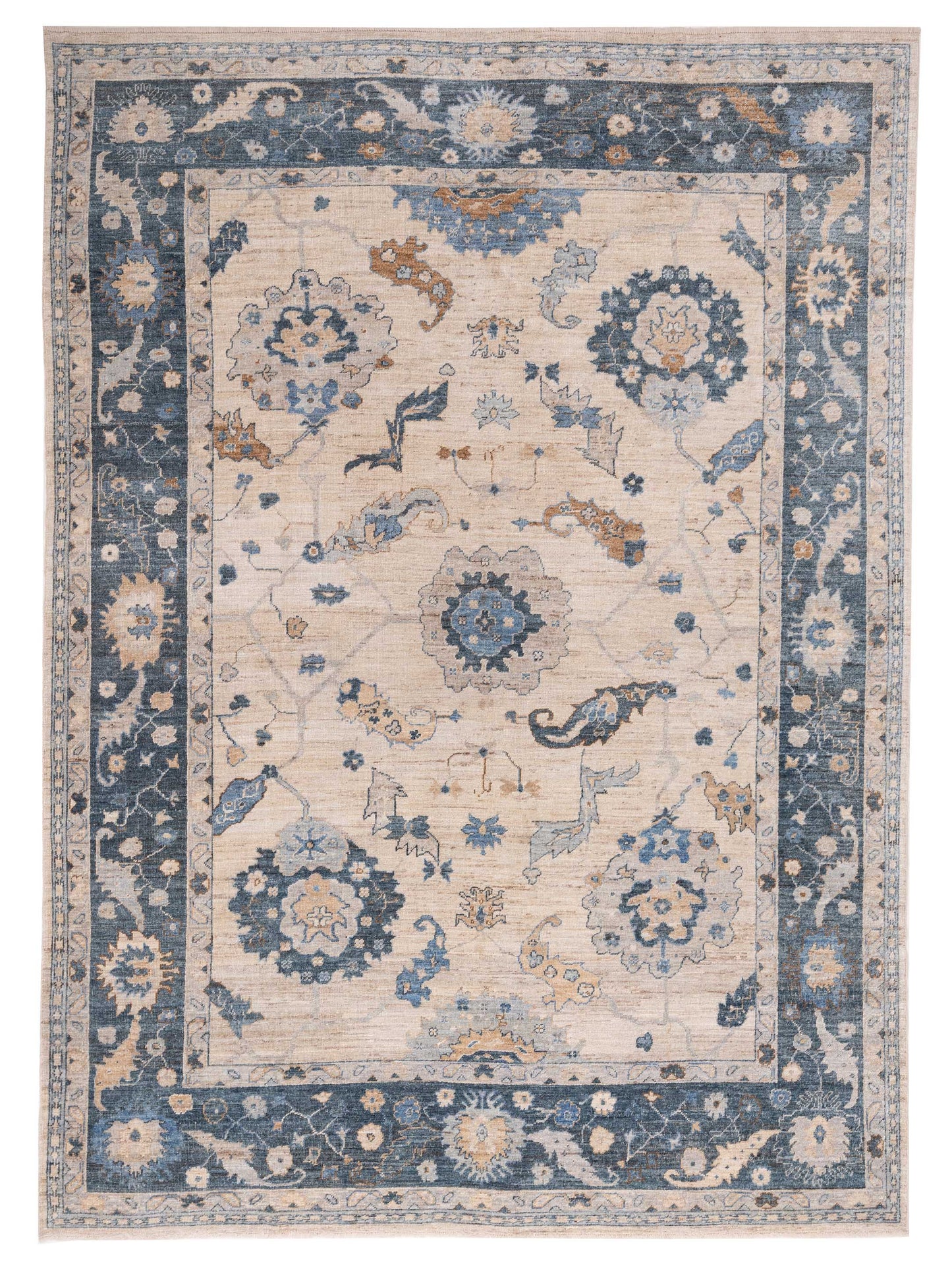 Angora Oushak 153520 Ivory Blue 10x13.10 Hand Knotted Rug