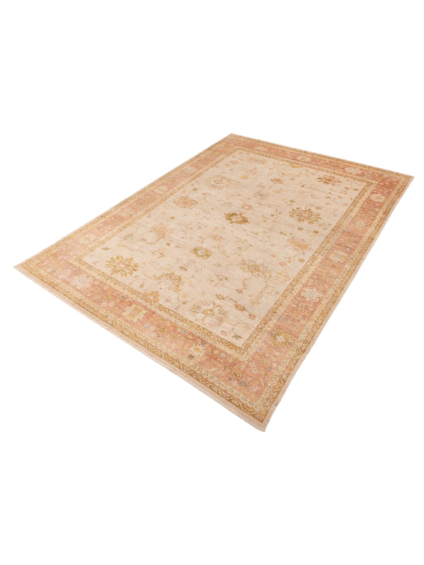 Angora Oushak 153604 Ivory Pink 10.5x13.11 Hand Knotted Rug