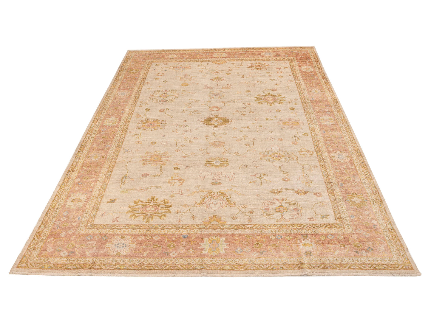 Angora Oushak 153604 Ivory Pink 10.5x13.11 Hand Knotted Rug