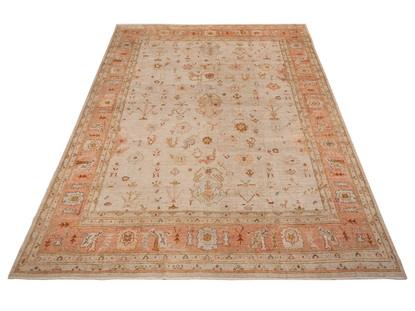 Angora Oushak 153669 Beige Pink 12.8x15.9 Hand Knotted Rug