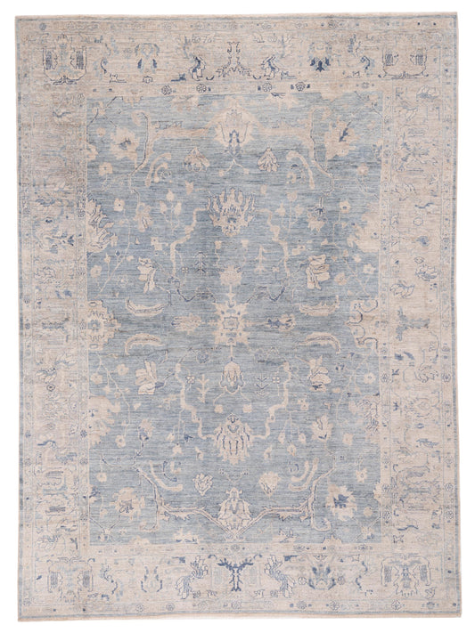 Angora Oushak 153690 Blue Ivory 9.10x13.4 Hand Knotted Rug