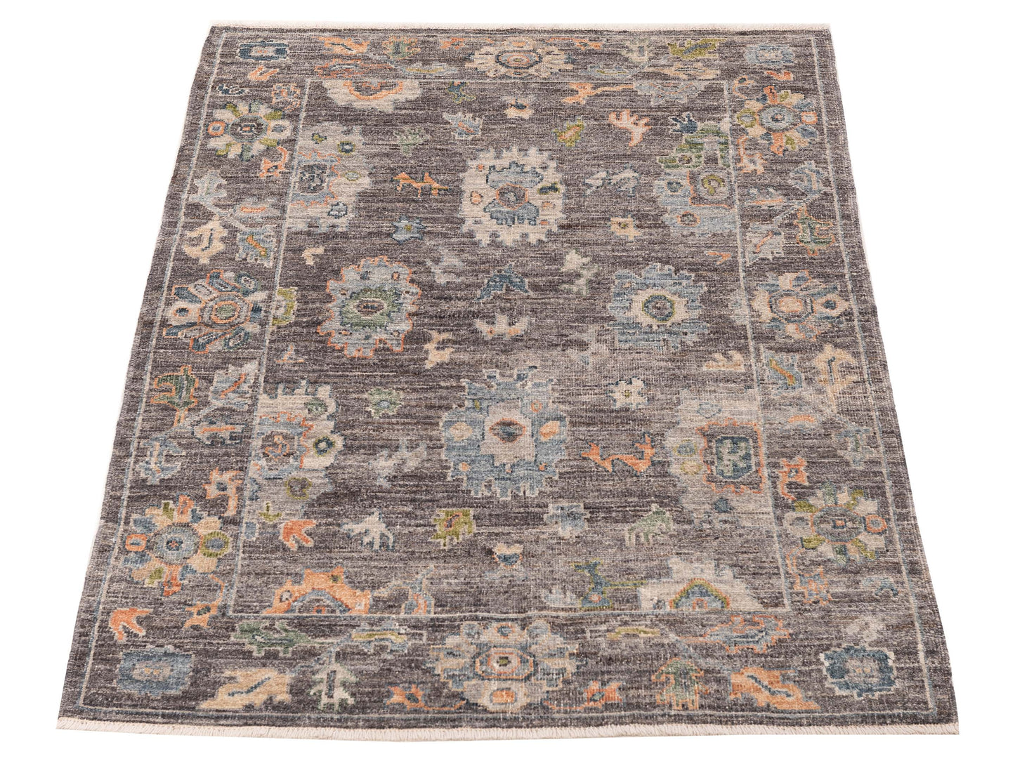 Angora Oushak 153775 Gray Gray 4.1x6.4 Hand Knotted Rug