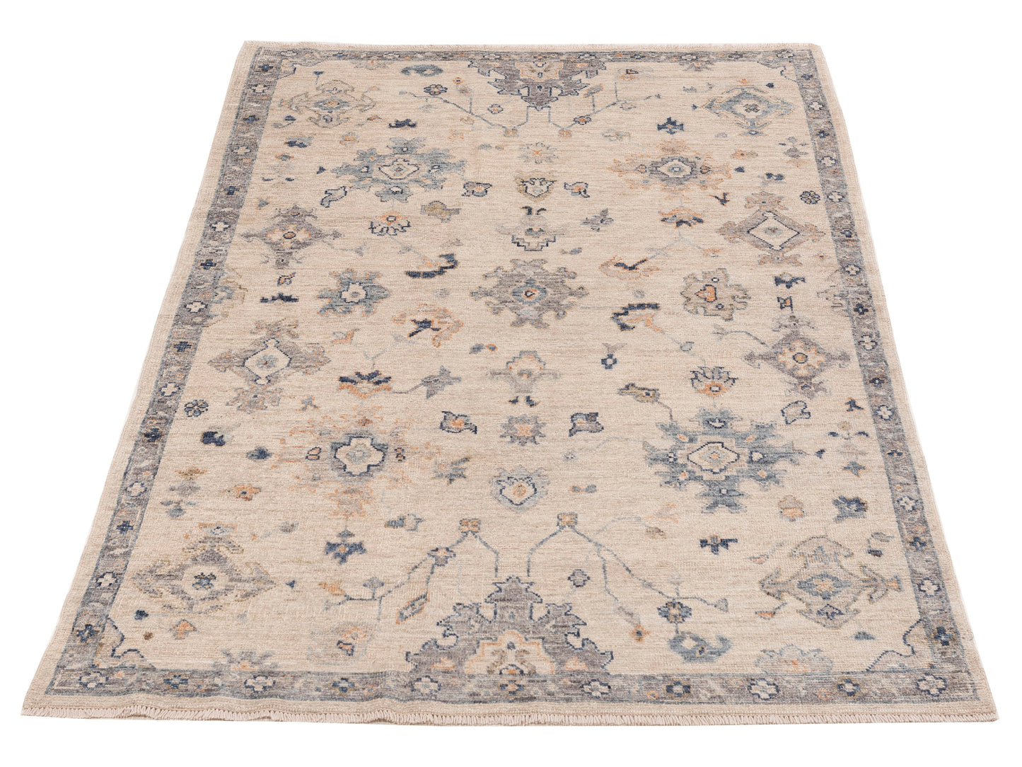 Angora Oushak 153779 Ivory Gray 4.11x7.9 Hand Knotted Rug