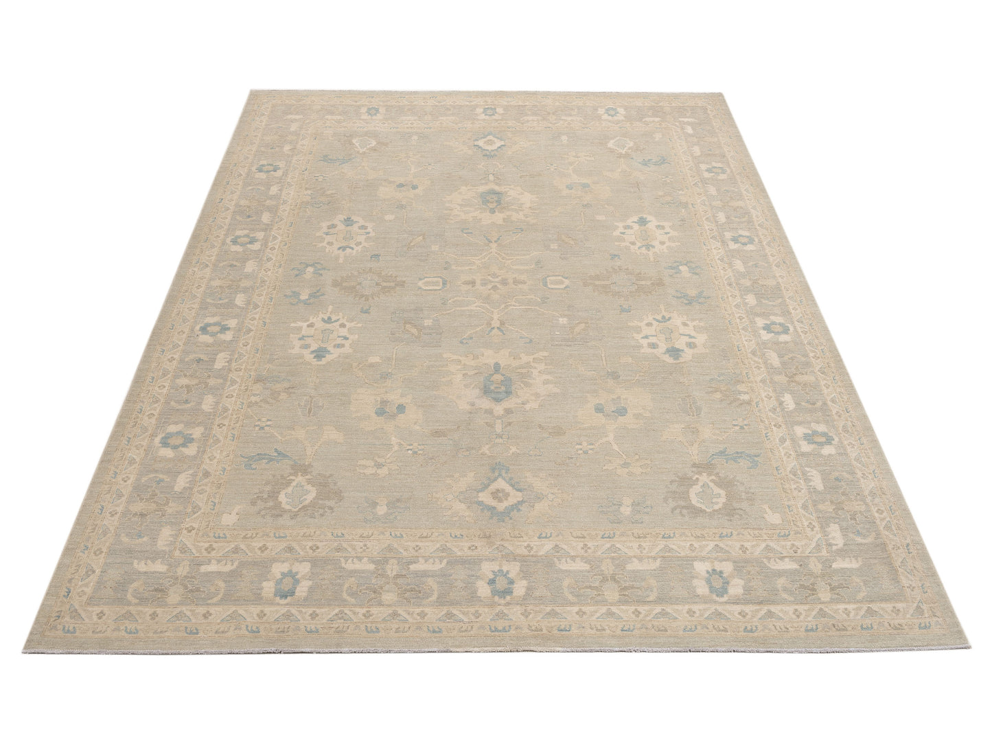 Laila 153936 Mint Light Gray 8.11x11.11 Hand Knotted Rug