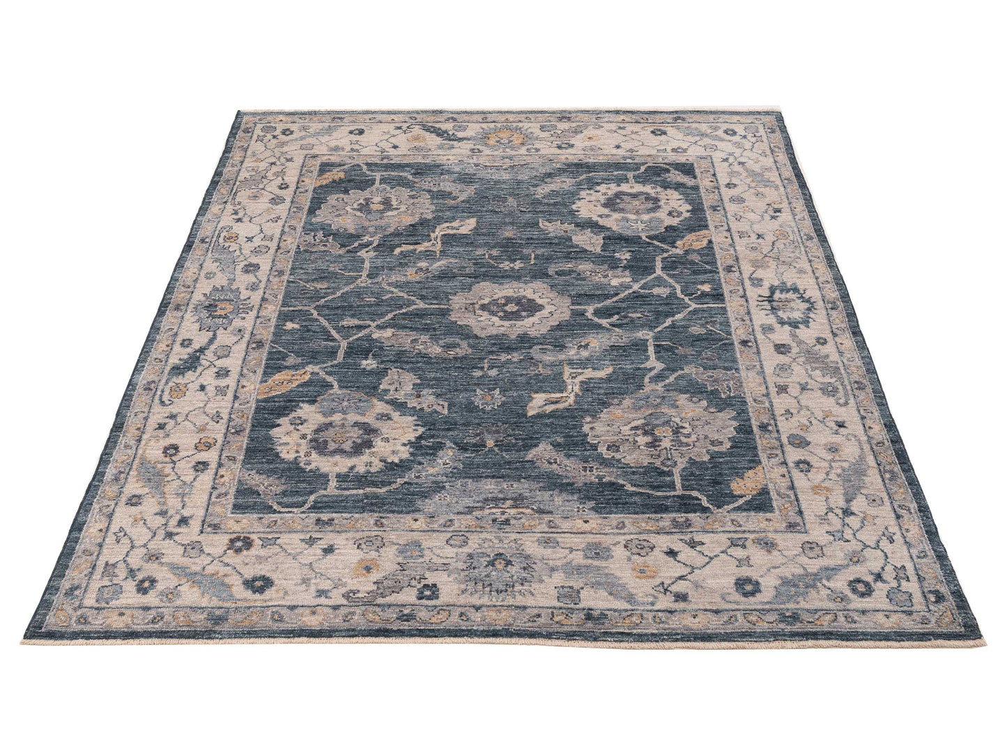 Angora Oushak 154714 Blue Ivory 7.9x9.7 Hand Knotted Rug