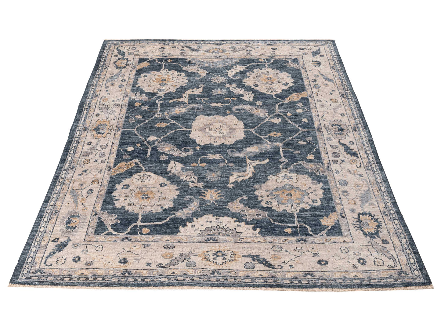 Angora Oushak 154973 Blue Ivory 9.1x11.4 Hand Knotted Rug