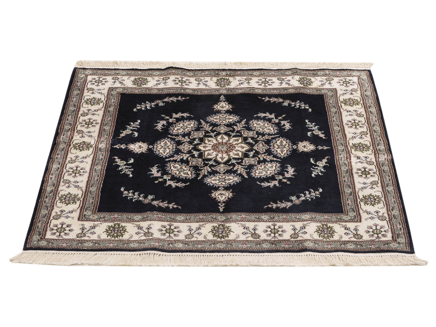 Milas 999101 Black Ivory 4.1x4.1 Hand Knotted Rug