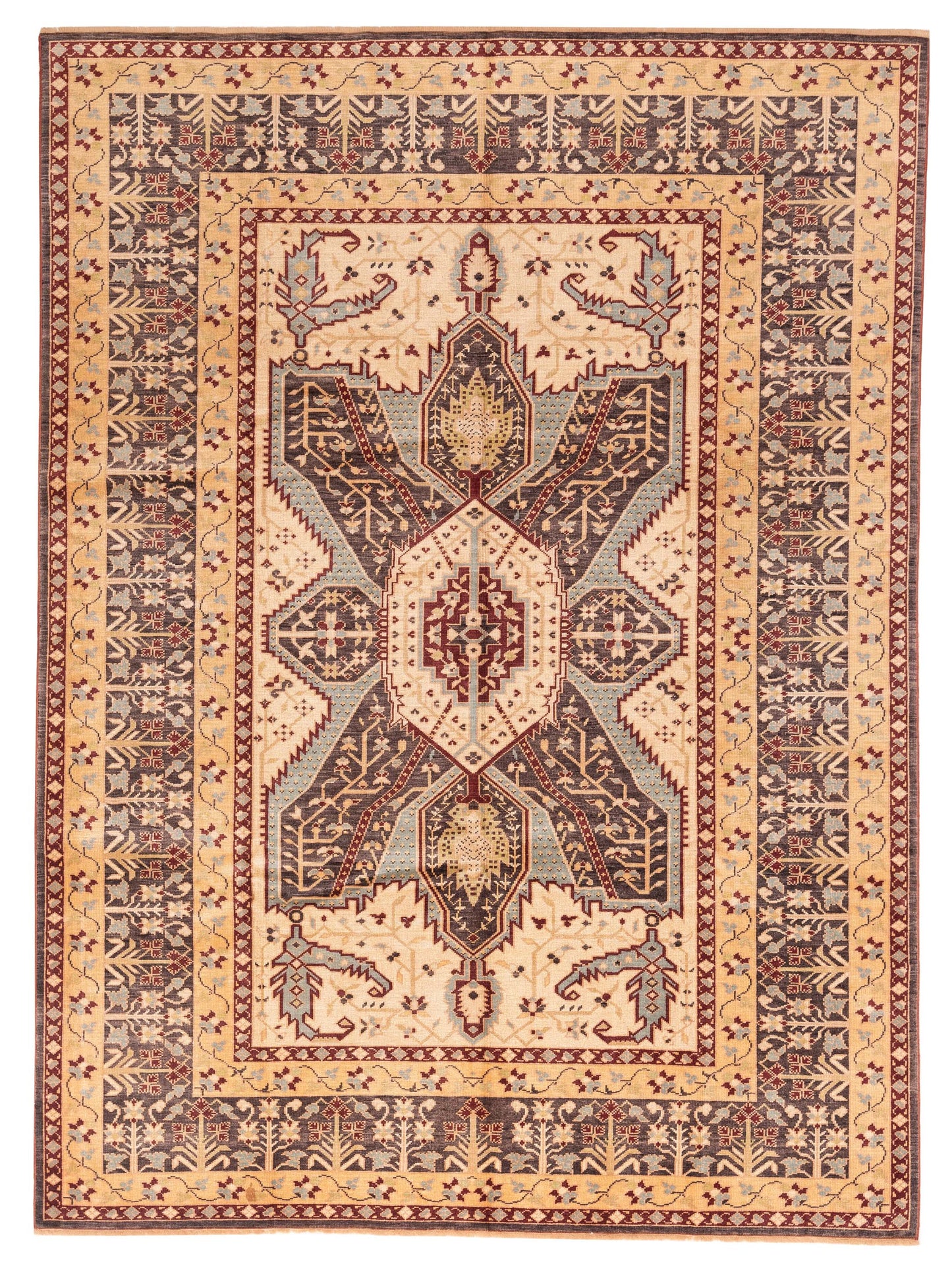Antique Loom 999972 Cream Brown 6.11x9.4 Hand Knotted Rug