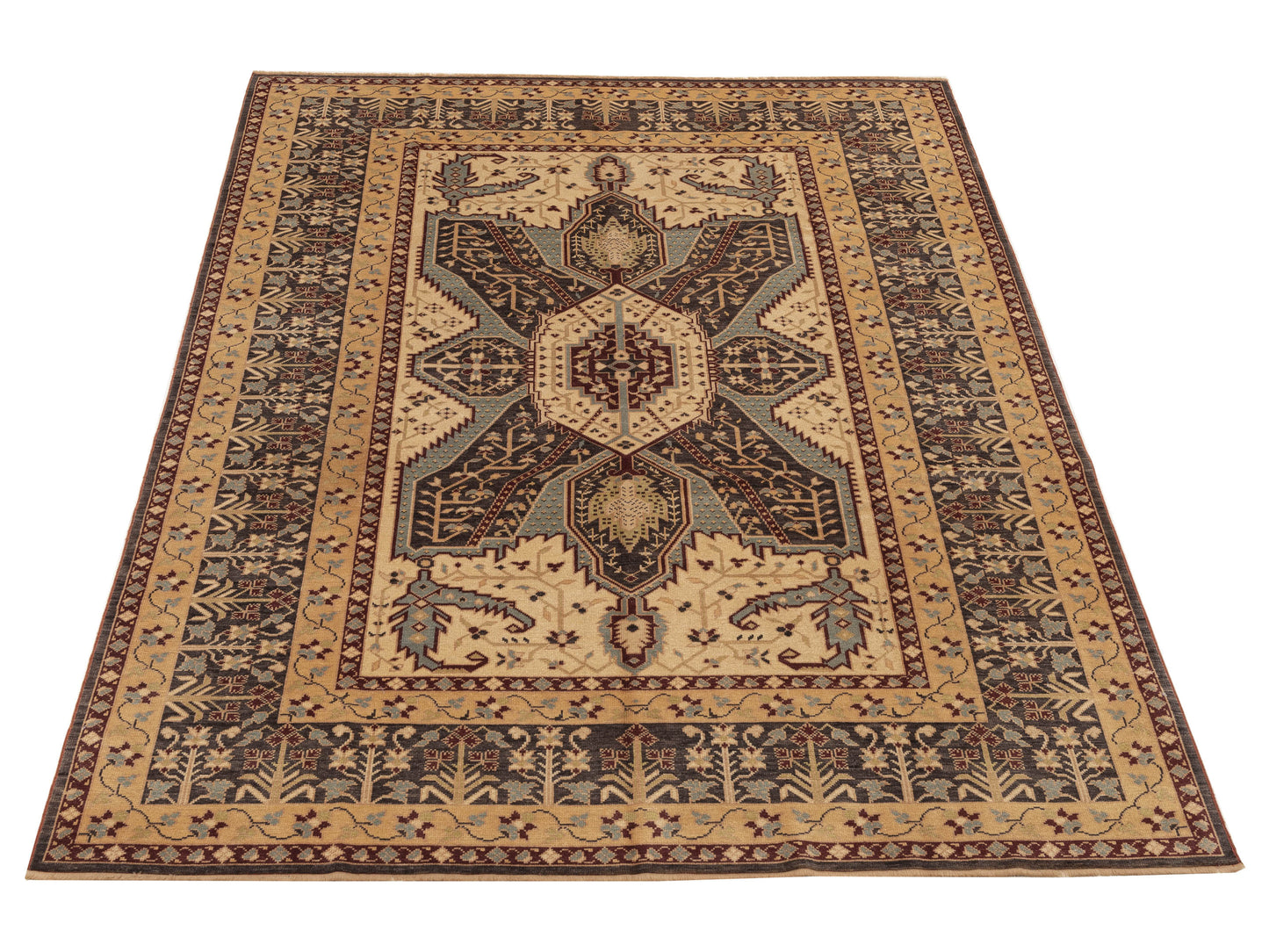 Antique Loom 999972 Cream Brown 6.11x9.4 Hand Knotted Rug