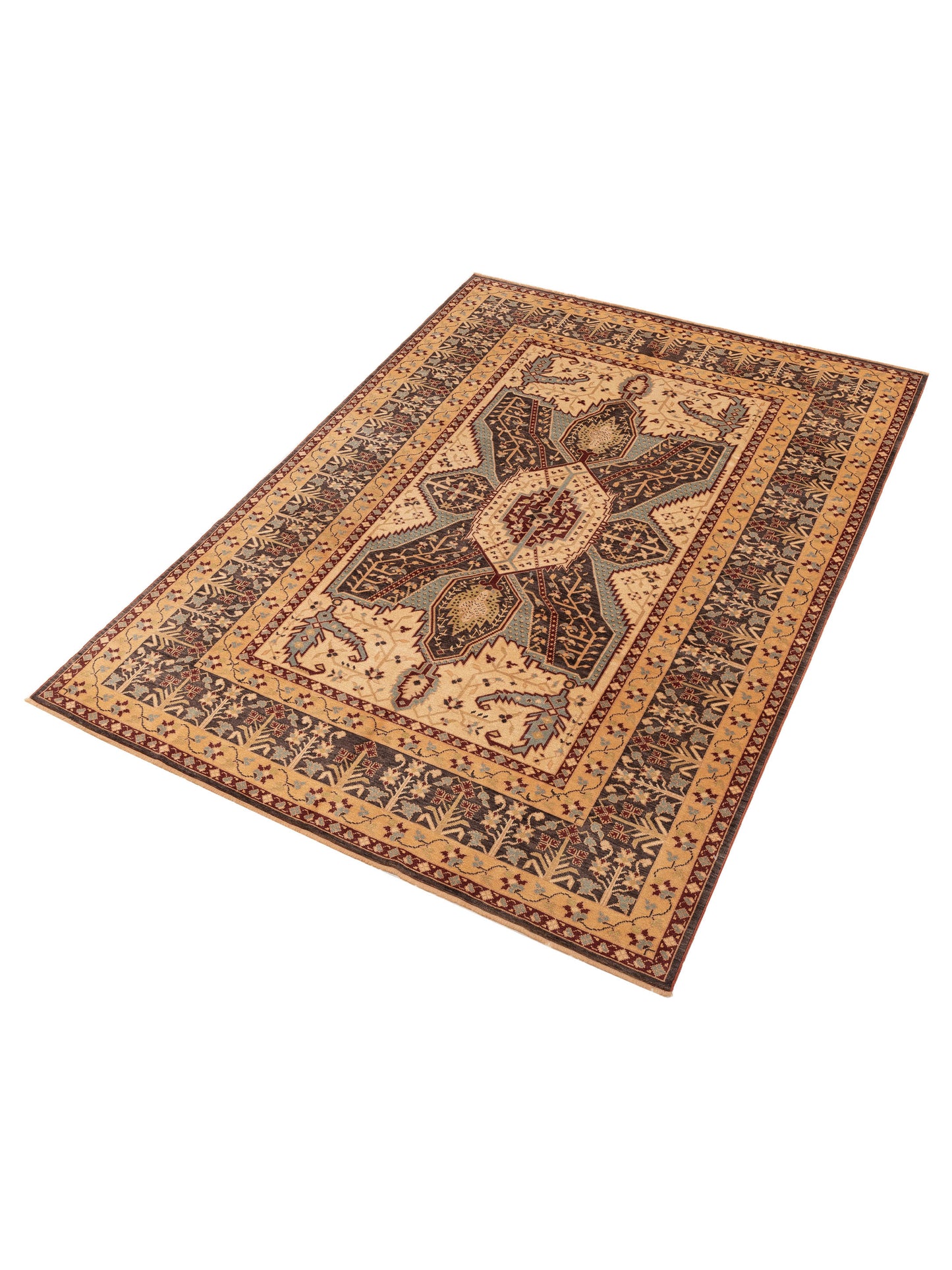 Antique Loom 999972 Cream Brown 6.11x9.4 Hand Knotted Rug