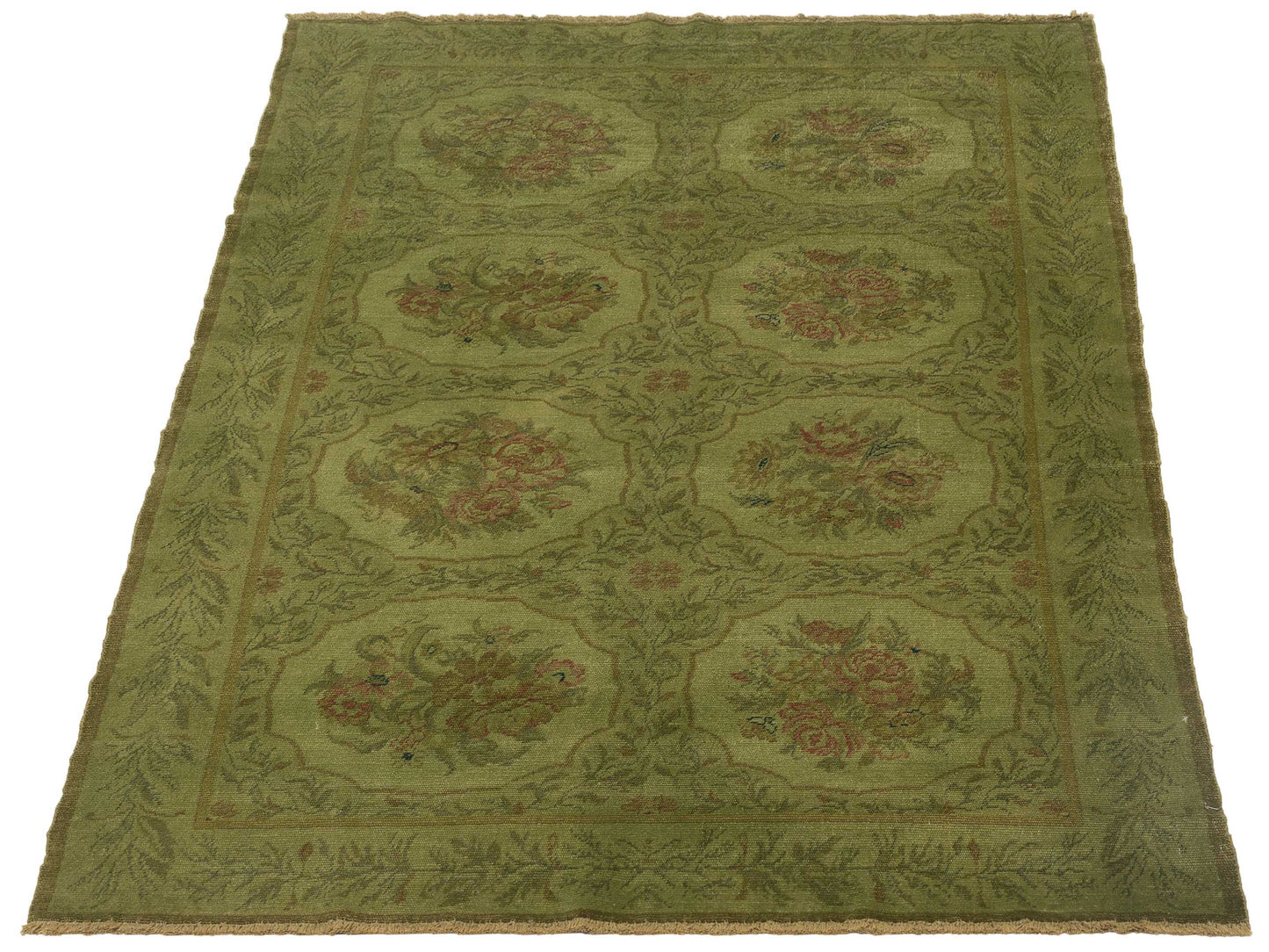 Vintage 110289 Green 5.1x7.11 Hand Knotted Rug