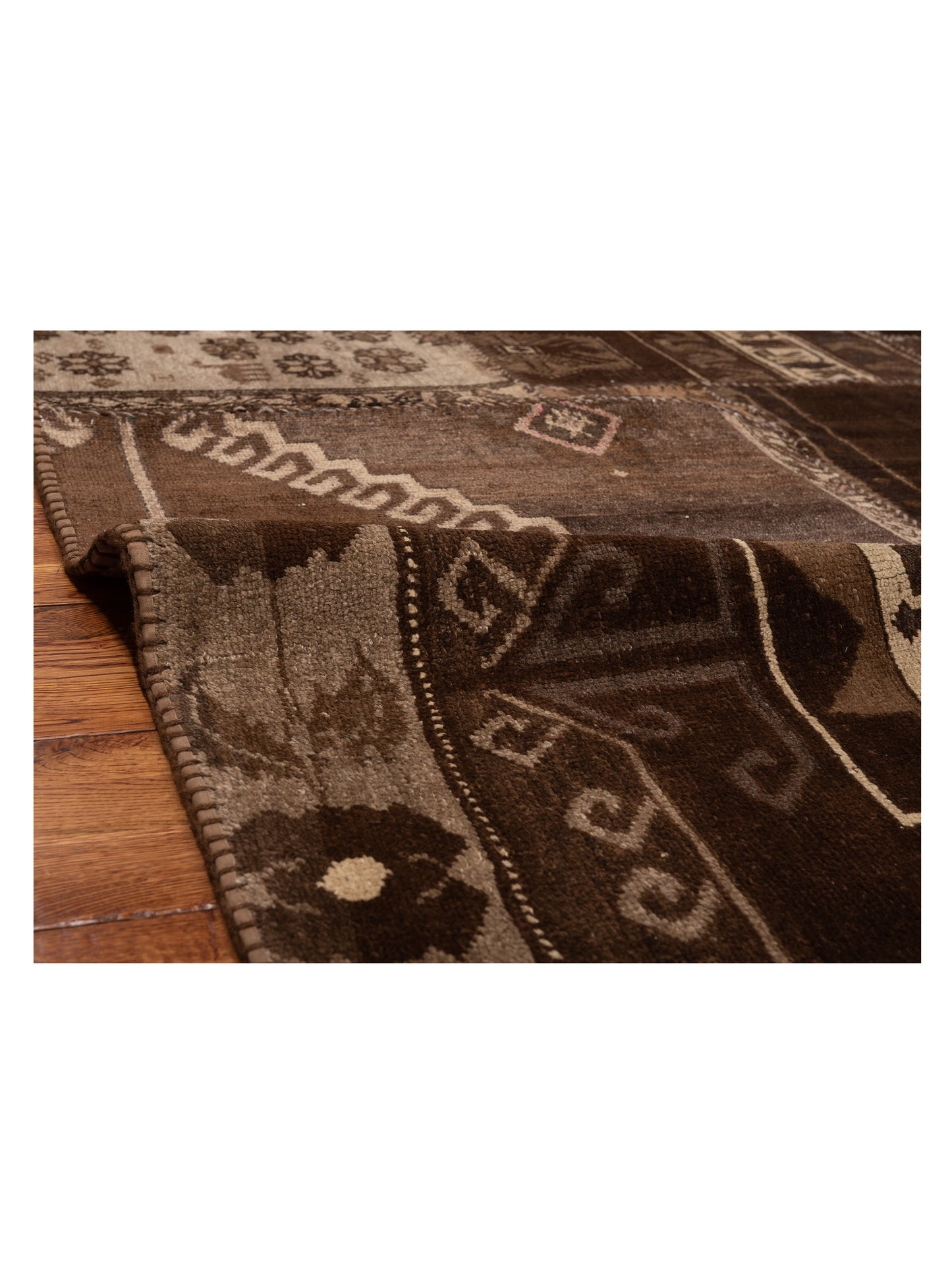 Turkish Vestige Patchwork 108895 Dark Brown 9.10x11.5 Hand Knotted Rug