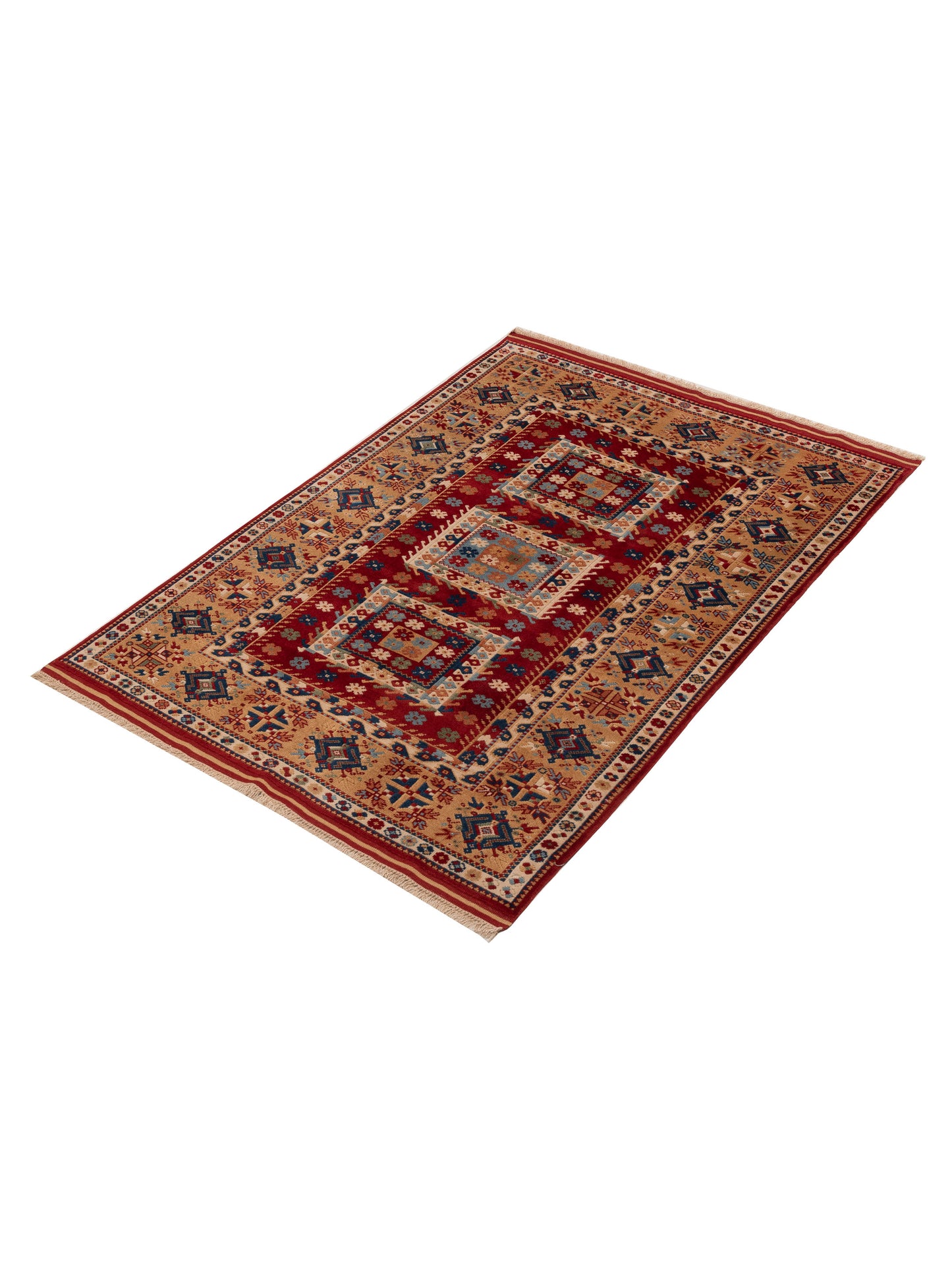 Turkish Shirwan 145151 Red Gold 4.10x6.10 Hand Knotted Rug