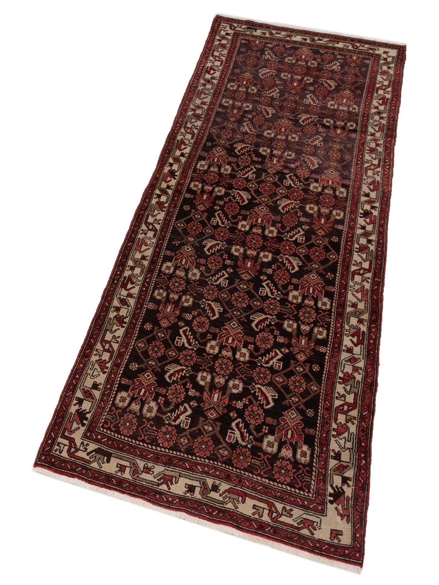 Persian 81183 Brown Red 3.6x10.5 Hand Knotted Rug