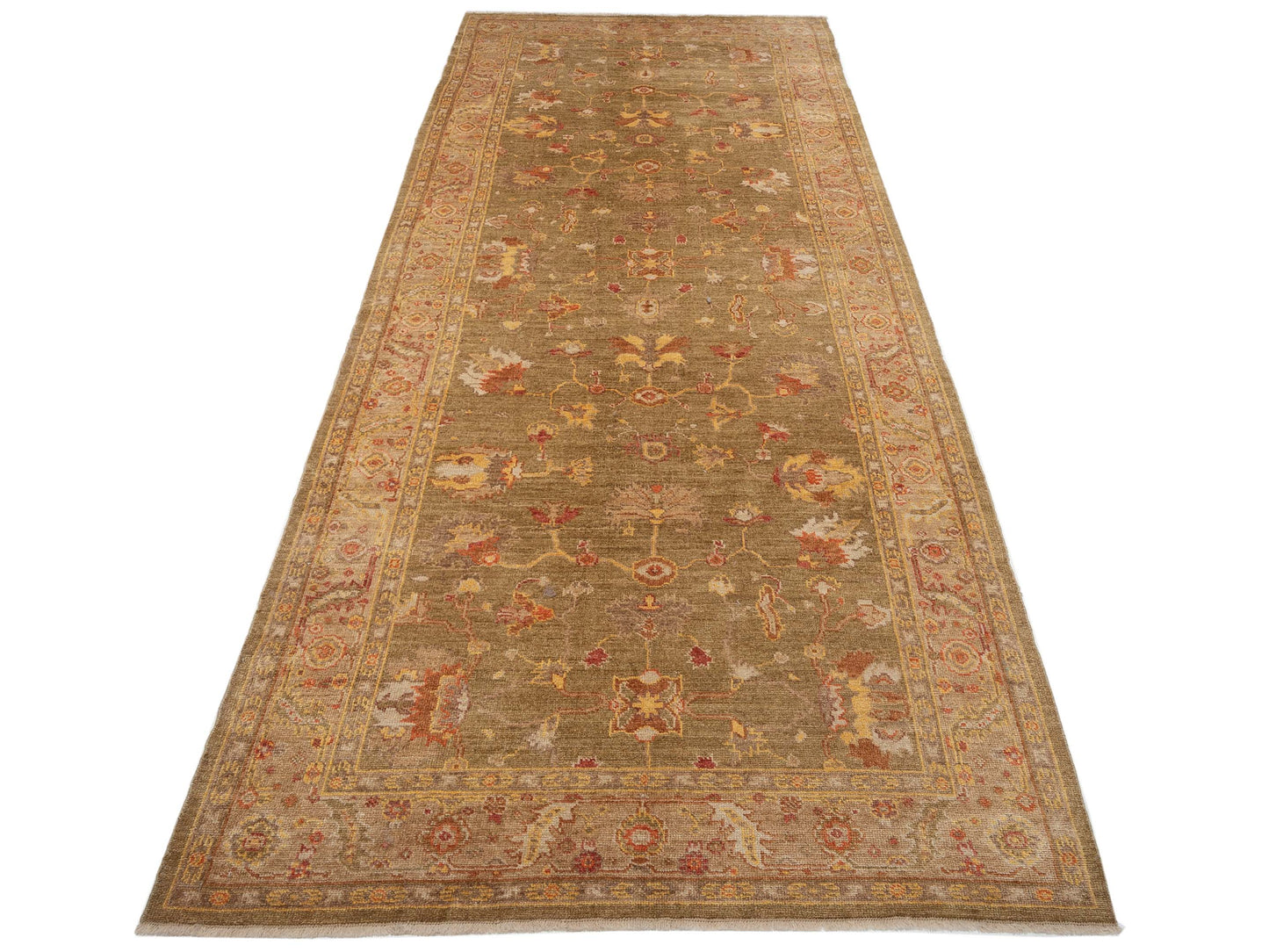 Angora Oushak 109069 Green Light Brown 6.6x16.2 Hand Knotted Rug