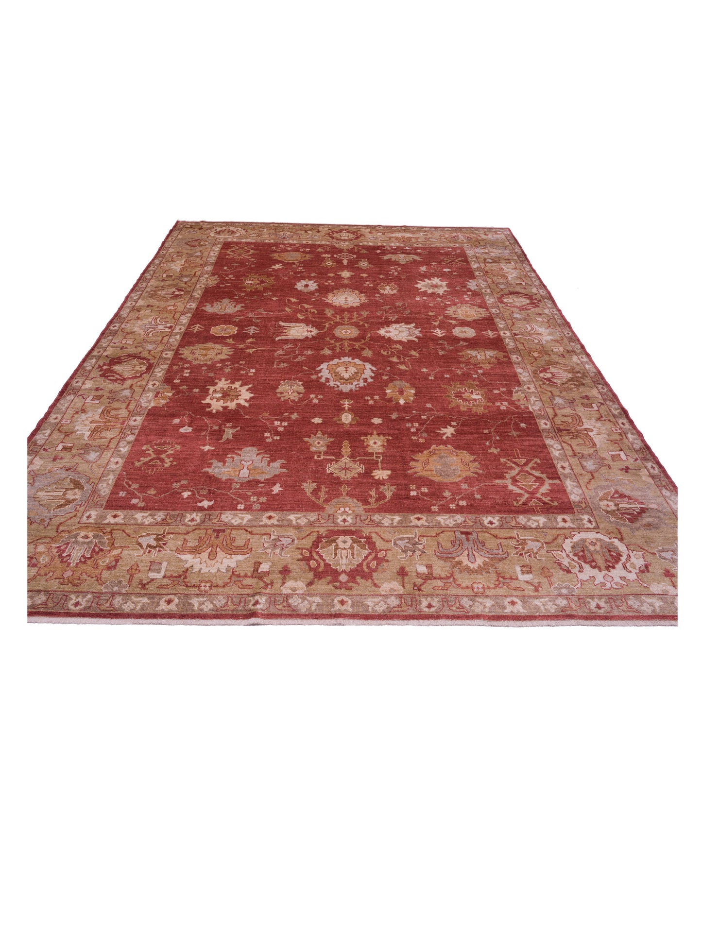 Angora Oushak 128130 Red Green 11.5x14.3 Hand Knotted Rug