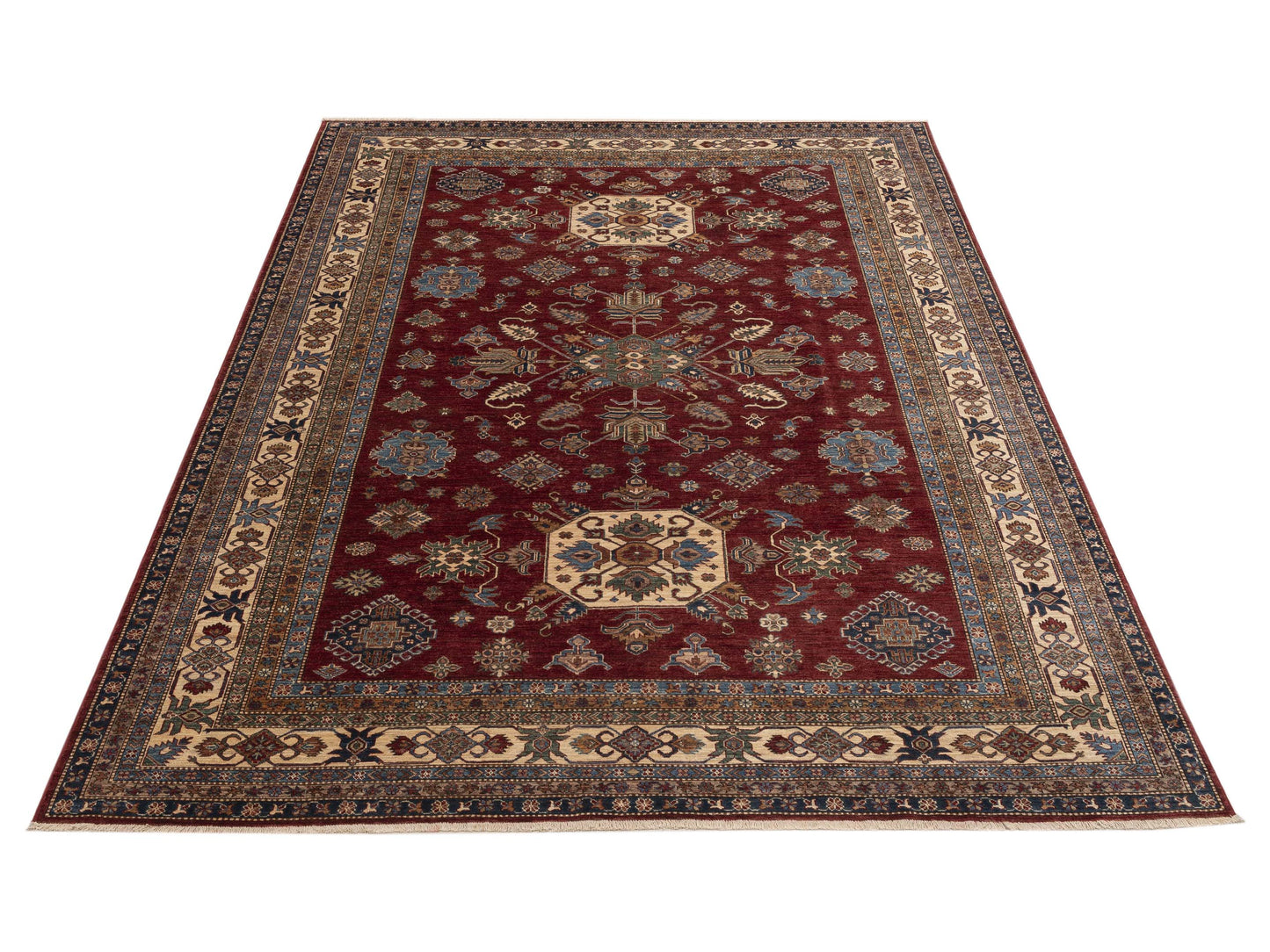 Artisan Kazak 151909 Red Ivory 8.10x11.7 Hand Knotted Rug