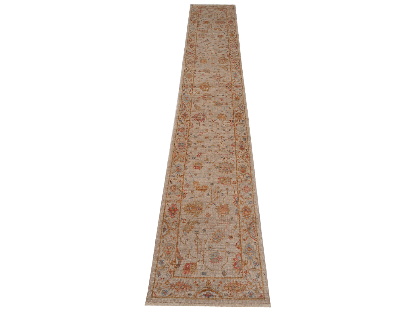 Angora Oushak 149491 Ivory Ivory 2.7x15.7 Hand Knotted Rug