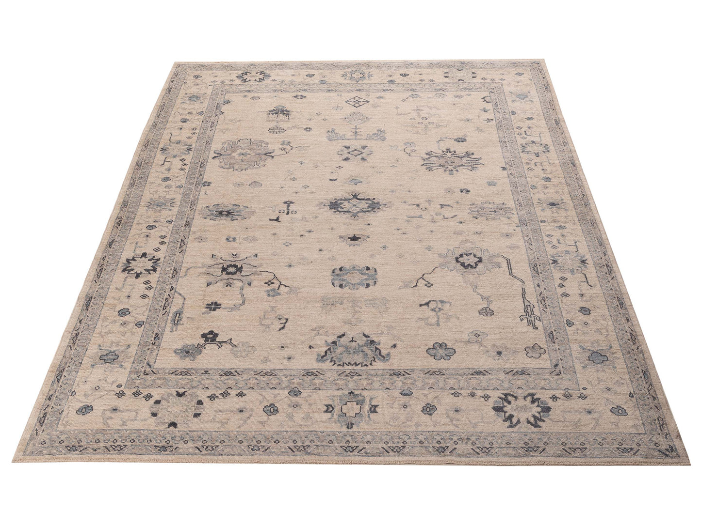 Angora Oushak 156069 Ivory Ivory 9.2x11.6 Hand Knotted Rug