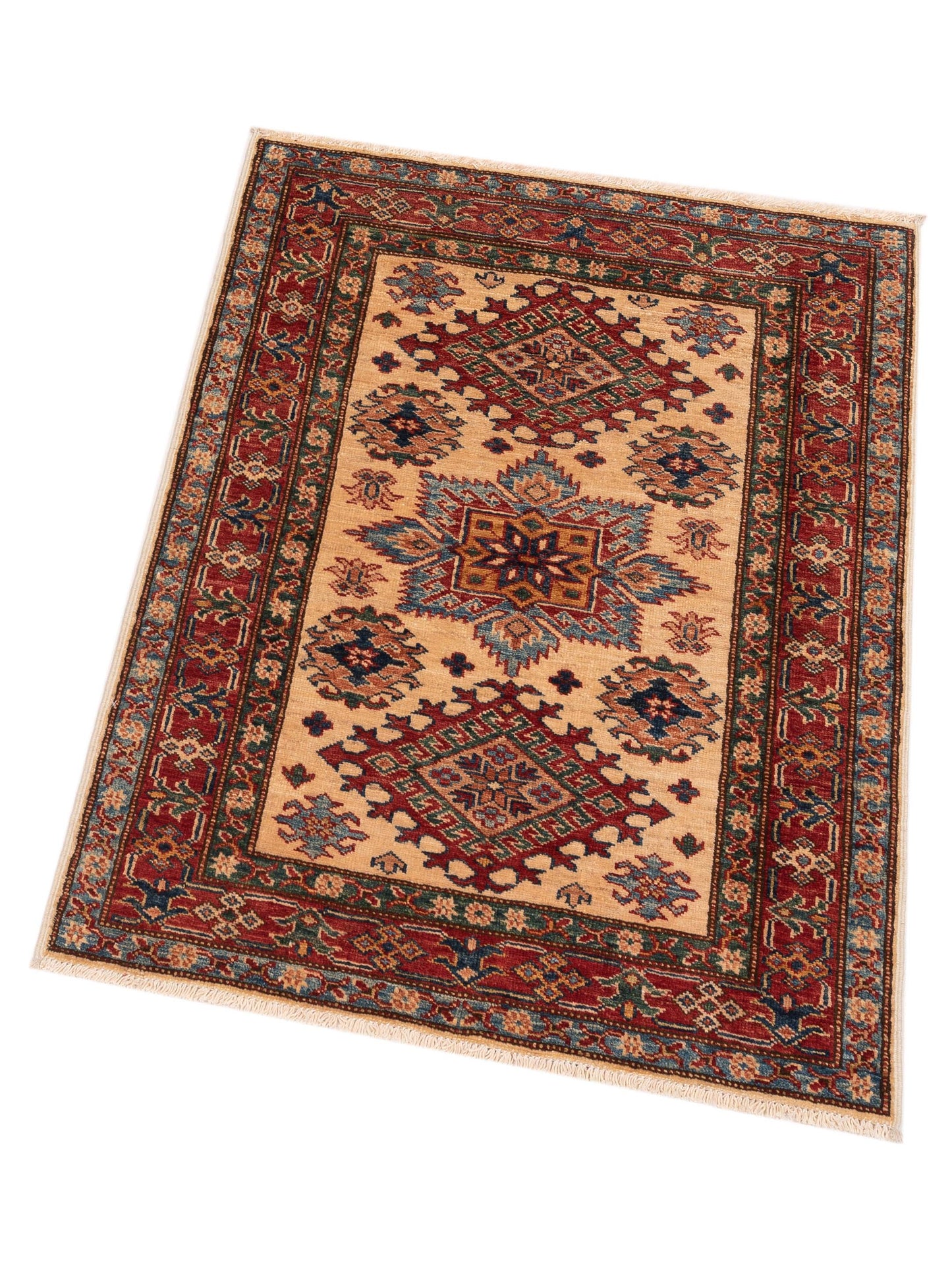 Artisan Kazak 148907 Ivory Red 2.1x3.9 Hand Knotted Rug