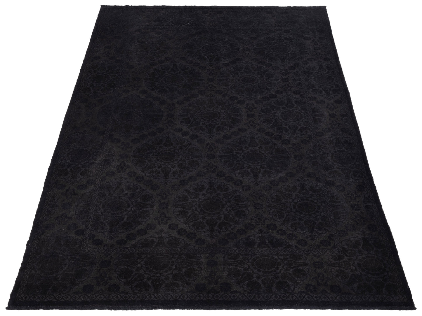 Defne Lotus Black 10.4x13.4 Hand Knotted Rug
