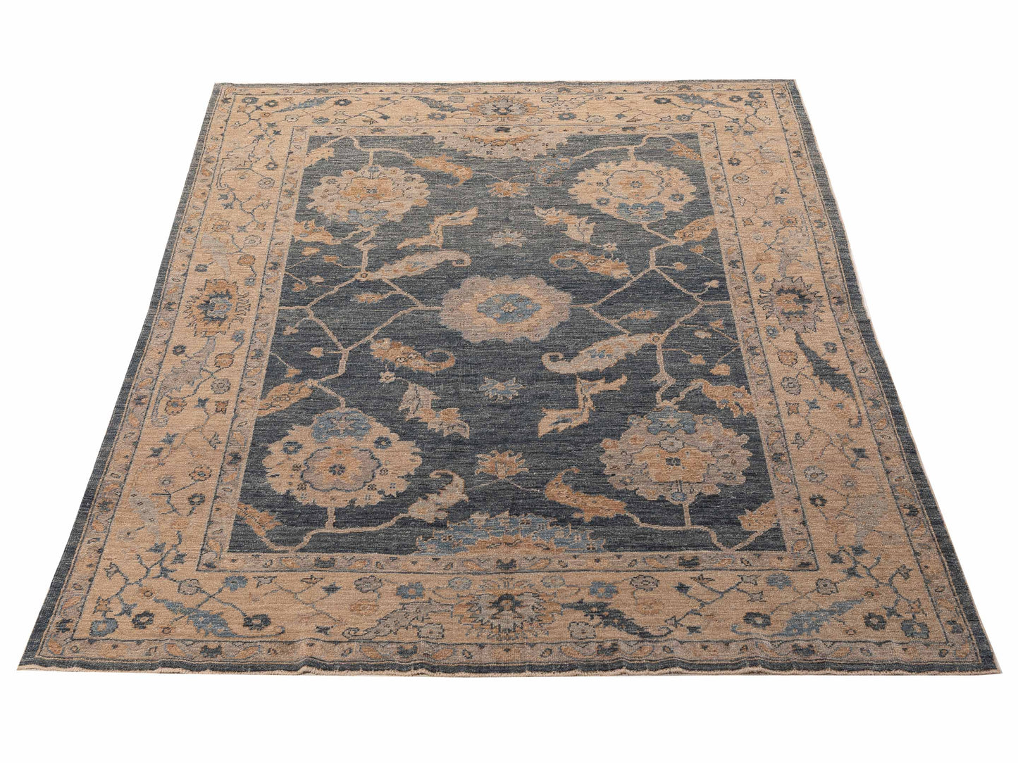 Angora Oushak 156225 Blue Cream 7.9x9.6 Hand Knotted Rug