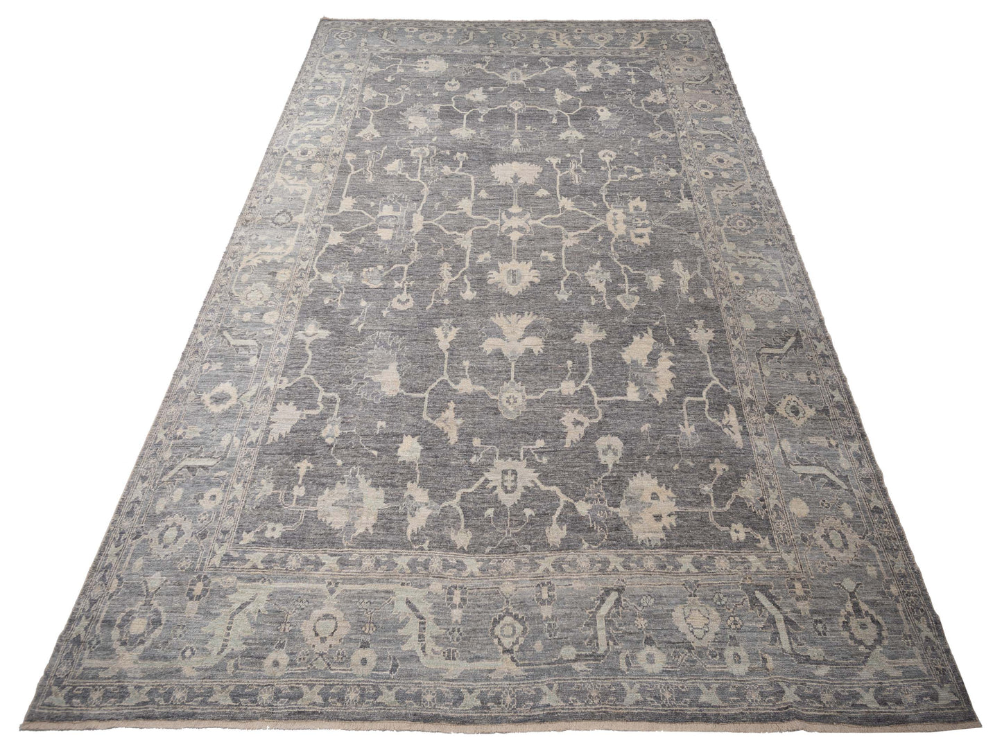 Angora Oushak 126257 Dark Gray Gray 12.1x17.9 Hand Knotted Rug