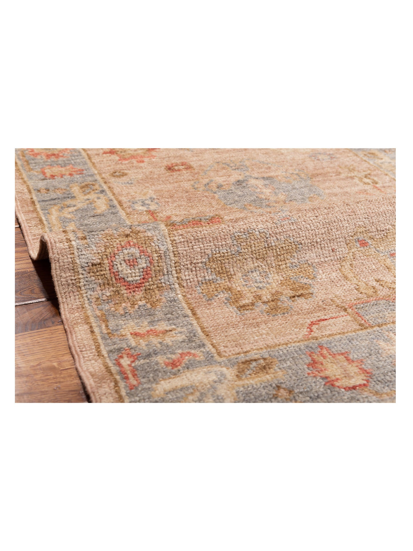 Angora Oushak 149544 Pink Gray 2.7x9.8 Hand Knotted Rug