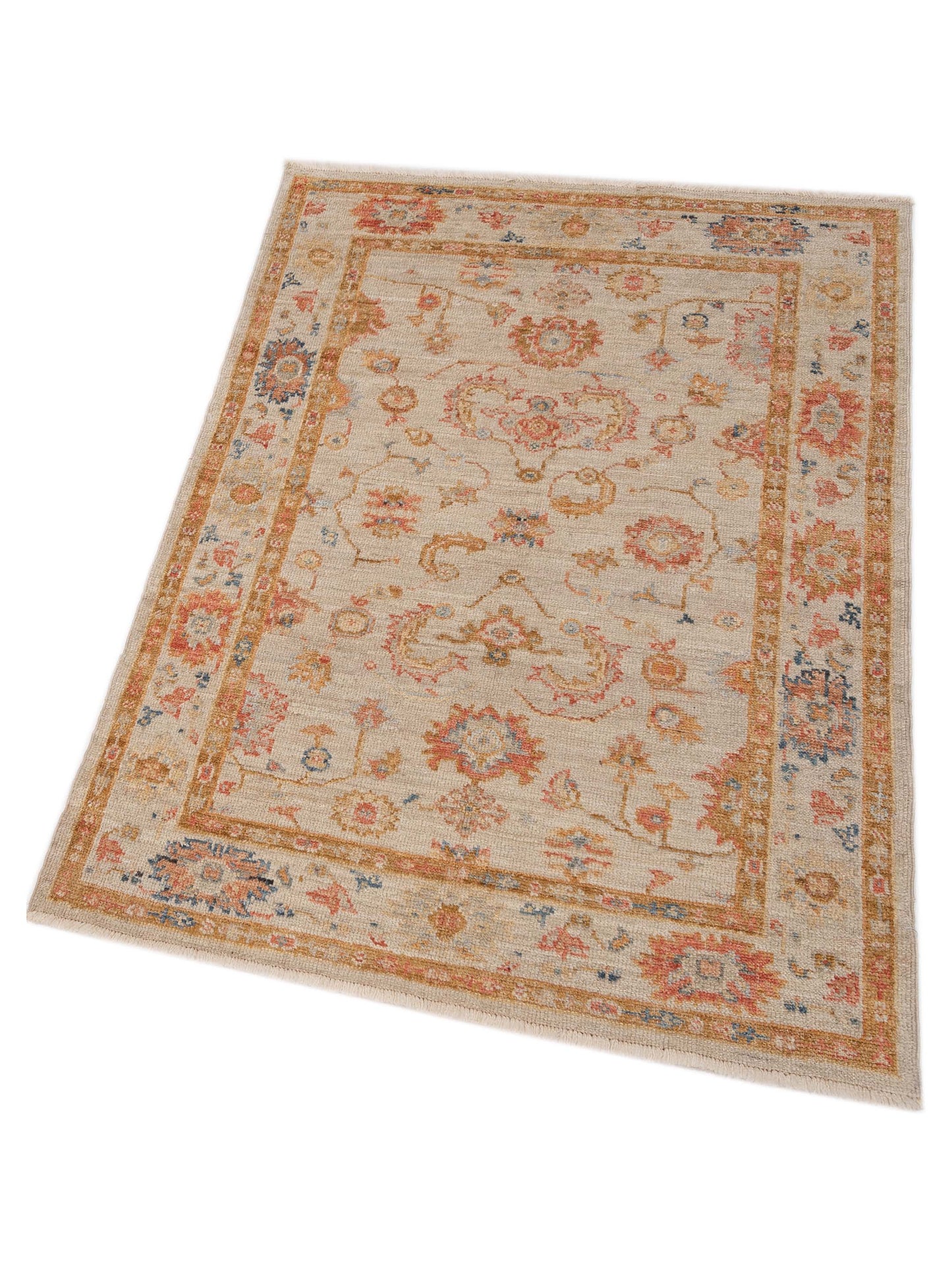 Angora Oushak 148092 Ivory Ivory 4x5.8 Hand Knotted Rug