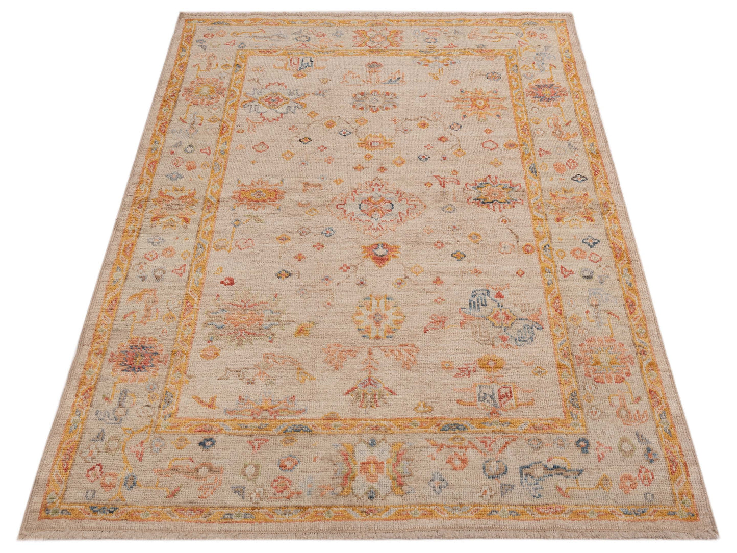 Angora Oushak 150231 Cream Silver 4.10x6.11 Hand Knotted Rug
